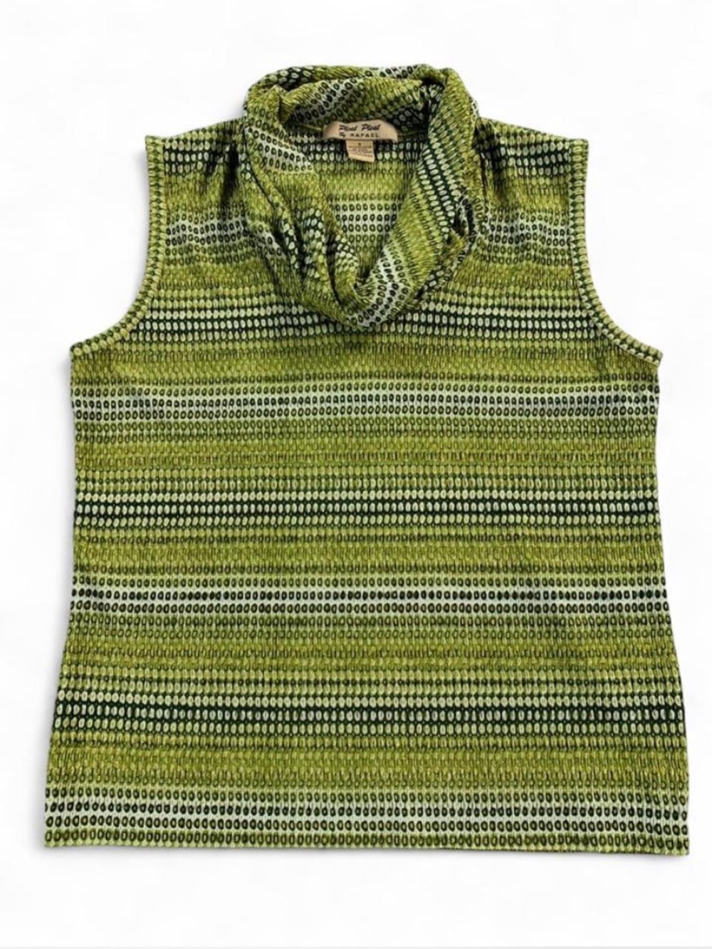 RAFAEL Pleat Pleat Sleeveless Bright Green and White Cowl Neck Crinkle Top Y2K